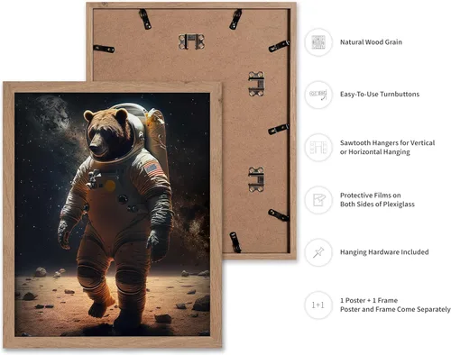 Vista 2 de Poster Master Póster vintage de animales – Impresión retro divertida – Regalo para artista, amigo – Oso Grizzly en traje espacial, astronauta, luna