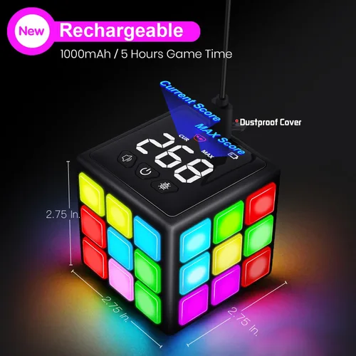 Vista 7 de Xinbeiya Cubo de Juego Portátil Recargable - 15 Divertidos Juegos de Cerebro y Memoria con Pantalla de Puntuación - Regalos de Navidad, Pascua