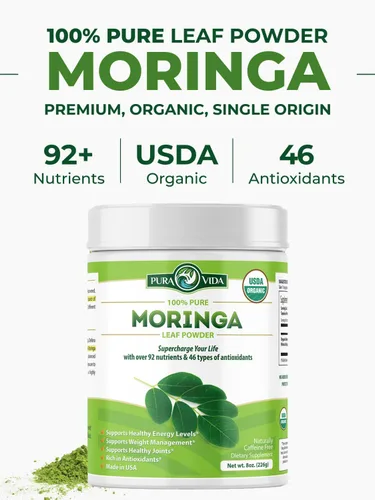 Vista 4 de PURA VIDA MORINGA Polvo orgánico de origen único - Polvo de hojas 100% premium, moringa oleifera orgánica USDA, polvo de hoja de moringa - Perfecto