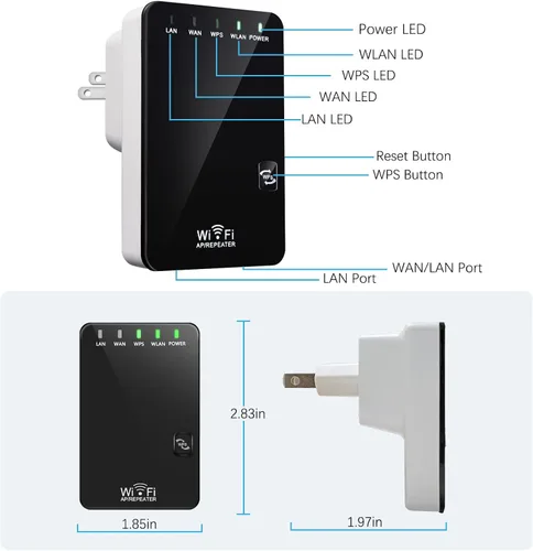 Vista 7 de Amplificador de señal WiFi de 300 Mbps, cubre hasta 4500 pies cuadrados y 45 dispositivos, amplificador de Internet repetidor WiFi con puerto