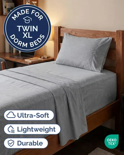 Vista 548 de Extra Deep Twin XL Sheet Set - 3 Piece College Dorm Room - White 01-Blanco