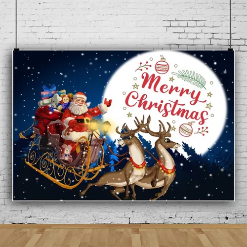 Vista 9 de Telón de fondo de 2,1 x 1,5 m para pueblo navideño, nieve invernal, cielo nocturno, montaña, Santa, fondo para fotografía, decoración para fiesta
