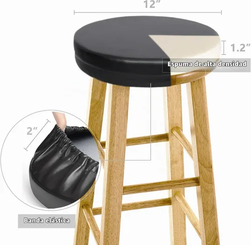 Vista 2 de Shinnwa Cojín redondo de espuma para taburete de bar, cojines de asiento acolchados de cuero impermeable con parte inferior elástica y Negro