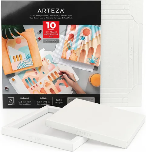 Vista 5 de ARTEZA Bloc de lona plegable de papel de acuarela, 8.03 x 11.02 pulgadas, 10 hojas, papel de algodón