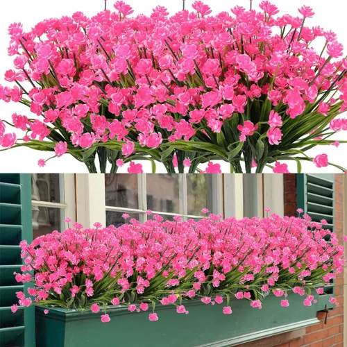 Vista 2 de 4 paquetes de flores artificiales, vegetación artificial falsa, resistente a los rayos UV, no se decolora, plantas de plástico sintético para ramo