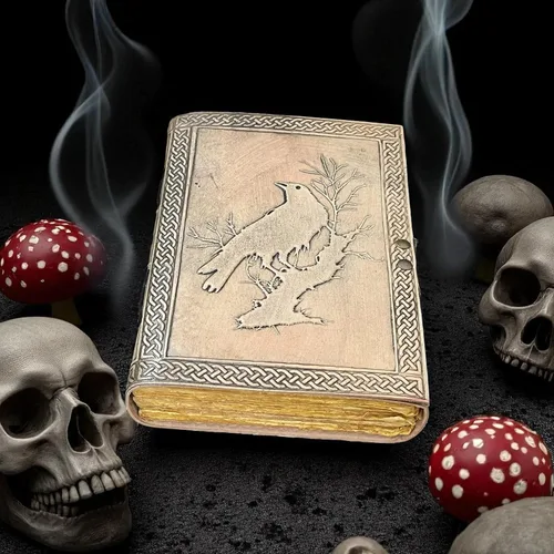 Vista 3 de Raven Leather Journal Embossed Celtic Raven Notebook Vintage Deckle Edge Paper Grimoire Gothic Wiccan Spell Book of Shadows & Sketchbook