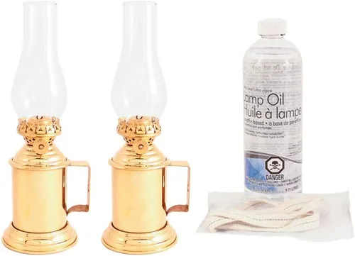 Vista 5 de Vermont Lanterns Kit de emergencia - 2 lámparas de aceite de taberna de latón, mecha + aceite de lámpara (peltre)