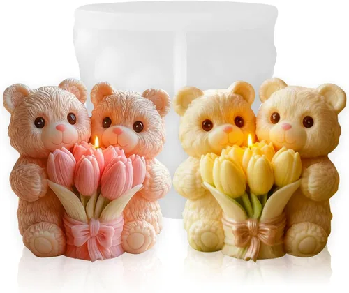 Vista 13 de 2 moldes de silicona de oso de rosas, moldes para hacer velas de oso de peluche 3D, adorno para moldes de resina epoxi para manualidades, molde