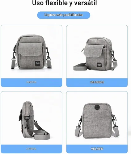 Vista 7 de BJLFS Small Crossbody Bag Side Shoulder Bag for Men Women, Travel Passport Wallet Bag, Small Neck Pouch Side Shoulder Bag A1-gris-Large
