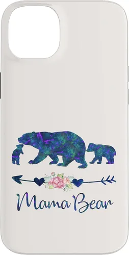 Vista 15 de Teal Blue Purple Floral Mama Bear and Two Cubs White Case for iPhone 16