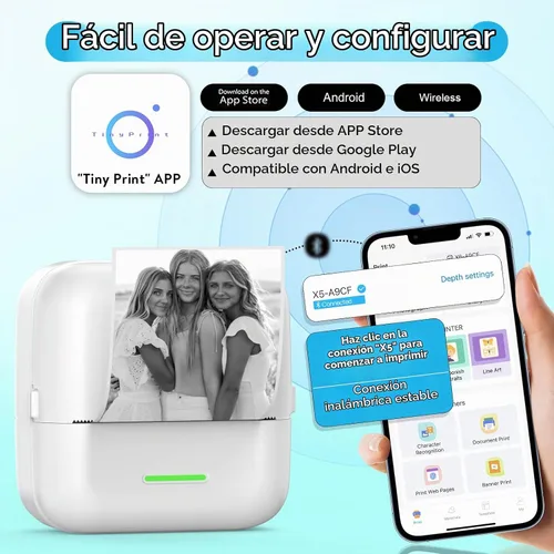 Vista 2 de HuiJuKeJi Mini Impresora de Adhesivos Bluetooth Inteligente de Bolsillo, Impresora Térmica Sin Tinta con 11 Rollos de Papel Térmico y Adhesivos