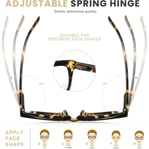 Vista 4 de XVXV Reading Glasses for Women Men - Blue Light Blocking Readers Oversize Square Anti Glare with Spring Hinge