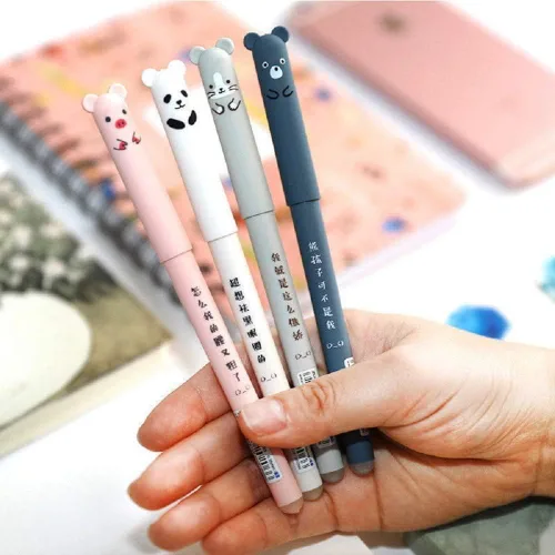 Vista 2 de N / A 8 bolígrafos kawaii borrables de dibujos animados de animales de gato, cerdo, oso, panda, bolígrafo de gel borrable para bala, diario, notas