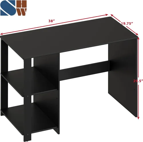 Vista 3 de SHW Escritorio para computadora de oficina en casa de 38 pulgadas con estantes, color negro