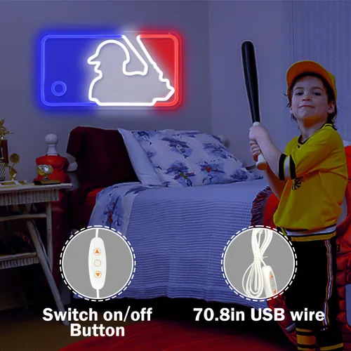 Vista 7 de Letreros de Neón de Béisbol Luces de Neón Letreros Luminosos para Pared Letreros LED Regulables para Dormitorio Habitación de Chicos Club Deportivo