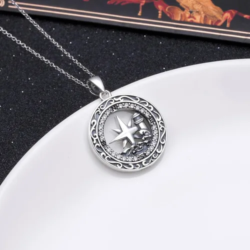 Vista 22 de Alphm Collar con colgante vikingo de plata esterlina S925 para hombres y mujeres, joyería de viaje para graduación, amistad, talismán, joyería