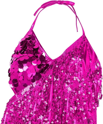 Vista 6 de YiZYiF Vestido de baile con cuello halter latino, salsa de tango, bailes y lentejuelas