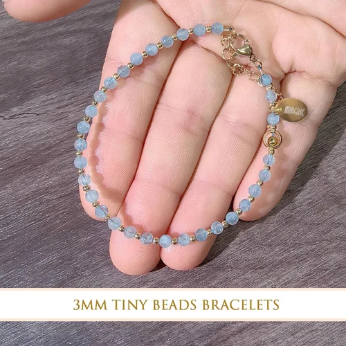 Vista 5 de Morchic - Pulsera ajustable de pulgadas para mujer, con mini cuentas de gemas naturales, serie de dijes de gemas de energía, regalo de cumpleaños