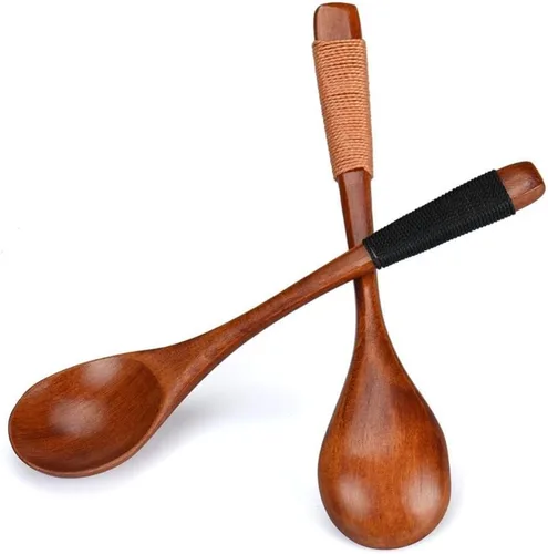 Vista 5 de IEason - Cuchara de madera de bambú para cocina, utensilios de cocina, sopa, cucharadita, cuchara de catering (negro)