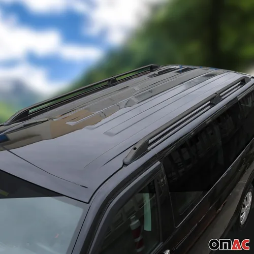 Vista 2 de Barra de techo OMAC con raíles laterales para Ford Transit Connect 2010-2013 L1 SWB, negro, aluminio, 2 piezas