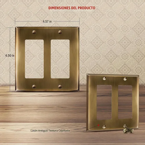 Vista 3 de ENERLITES Placa decorativa doble de metal para interruptor o receptáculo, placa de pared de acero inoxidable, resistente a la corrosión