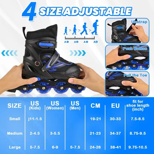 Vista 3 de Patines en línea para niños y niñas, jóvenes y adultos, patines de ruedas ajustables para hombres y mujeres con ruedas completas iluminadas, patines