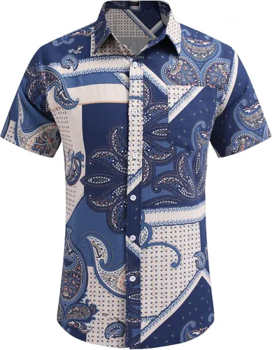 Vista 2 de COOFANDY Men Boys Linen Shirts Short Sleeve Button Down Shirts Hawaiian Tropical Shirts