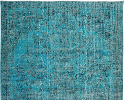 Vista 4 de 6.3x10 Ft Handmade Vintage Turkish Rug Over-Dyed in Teal for Modern