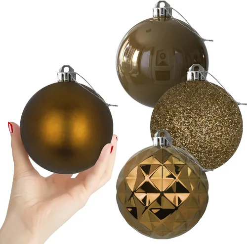 Vista 185 de Esferas pequeñas de Navidad de bronce y dorado de 1.6 pulgadas, adornos para decoración de árbol de Navidad, bolas colgantes inastillables