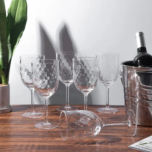 Vista 5 de KOXIN-KARLU Vasos de vino con tallo de plástico irrompibles clásicos de 14 onzas, vasos de acrílico multiusos, juego de 6 transparentes