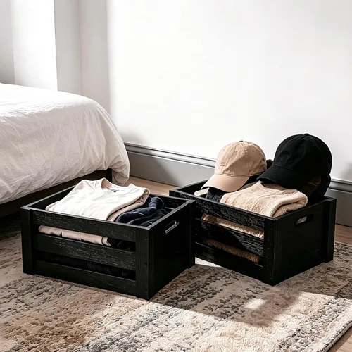 Vista 6 de Cajas grandes clásicas de madera negra para exhibición, conjunto de 3 cajas de madera con asas, cajas de madera hechas a mano estilo rústico