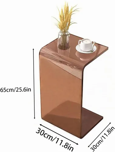 Vista 3 de Mesa auxiliar en forma de C de acrílico marrón, 25,6 EN C en forma de mesa auxiliar para sofá