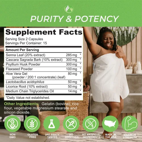 Vista 10 de Limpiador de colon Detox. Premium 15 días de acción rápida de desintoxicación píldoras de dieta, probióticos, fibra, laxantes naturales para aliviar