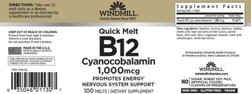 Vista 2 de Windmill B-12 1000 Mcg Tabs 100's Windmill *New Quick-melt*, surtido