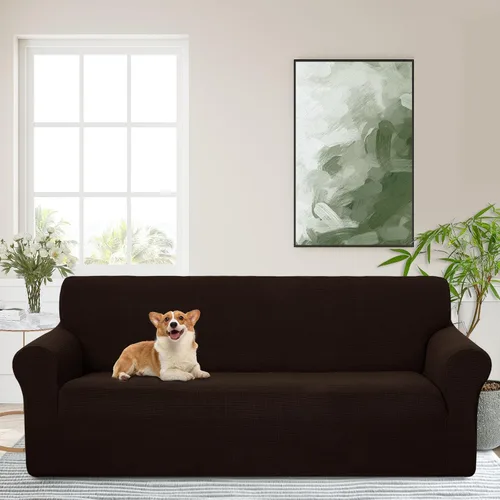 Vista 51 de Funda elástica para sofá, lavable, protector de muebles con espuma antideslizante y parte inferior elástica para niños, perros (sofá biplaza/beige)