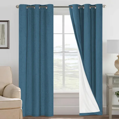 Vista 68 de H.VERSAILTEX Cortinas 100% opacas con aislamiento térmico, texturizadas, de lino, con bloqueo completo de calor y luz, para sala de estar y Negro
