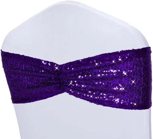 Vista 10 de Poise3EHome Bandas de silla de lentejuelas negras, bandas para sillas plegables para decoraciones de boda, ceremonia, banquete, 10