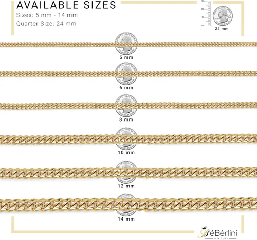 Vista 5 de BEBERLINI Cuban Link Chain 14K Gold Plated Curb Customizable Necklace 30 Bracelet 85 9 Stainless Steel Fashion Jewelry Set For Men 6 mm - 14 mm