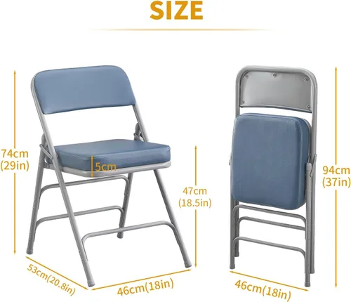 Vista 3 de BOOSDEN Sillas plegables acolchadas azules, silla plegable con cojín grueso
