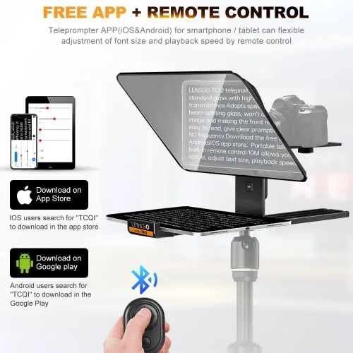 Vista 4 de Teleprompter para cámaras iPad Tablet, LENSGO TC12 14.5 pulgadas de aluminio Prompter App compatible con iOS/Android, indicador profesional