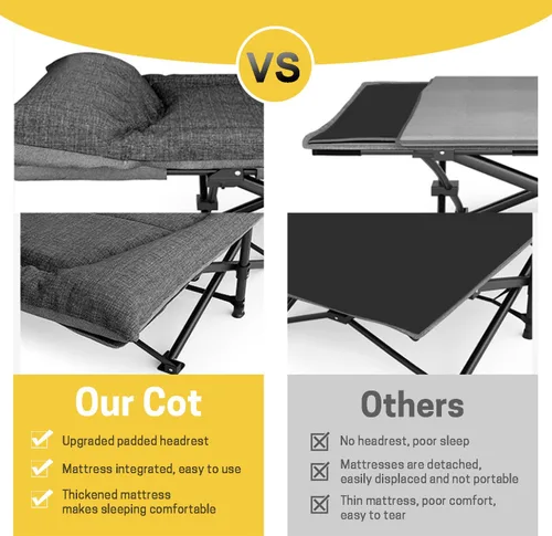 Vista 3 de ATORPOK Catre de camping para adultos con cojín y almohada, cama plegable portátil para dormir, catre ligero para tienda con bolsa de transporte que