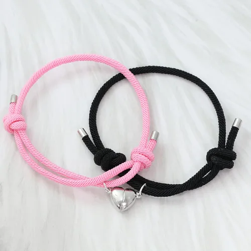 Vista 3 de Dlihc 2 pulseras para parejas para mujeres y hombres, pulseras de corazón para parejas, pulseras a juego para mejor amigo, novio y novia