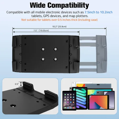 Vista 2 de Soporte de aluminio resistente para tableta para camión, base de taladro para automóvil, vehículos comerciales, tablero, barco y pared, compatible