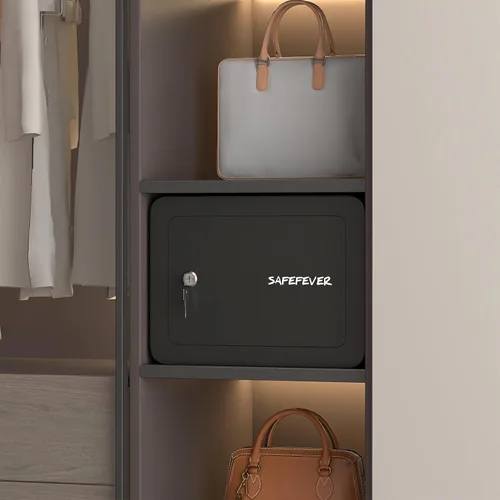 Vista 8 de Caja fuerte pequeña, mini caja de seguridad con cerradura de llave, caja fuerte de pared cúbica de 0.23 para joyas en efectivo, cajas fuertes