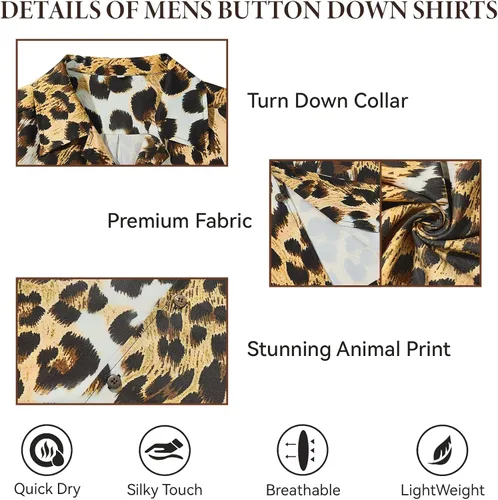 Vista 6 de American Trends Camisa hawaiana de manga corta con botones tropicales para Impresión de leopardo