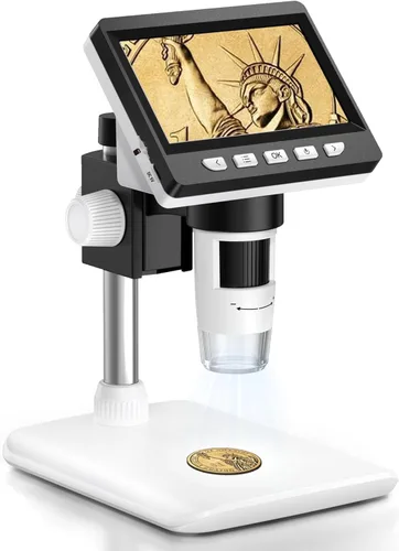 Vista 8 de AOPICK Microscopio digital, microscopio de monedas con brillo ajustable de luz, pantalla LCD HD de 4.3 pulgadas, zoom 1000X, vista de PC, compatible