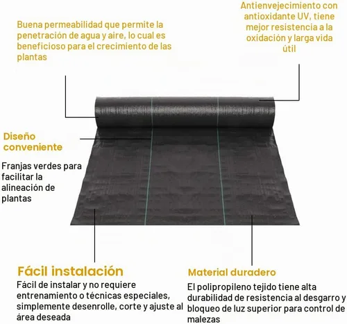Vista 2 de TUFFIOM 3 x 300 pies Barrera de malezas para jardín, tela de paisaje, cubierta UV-resistente, material resistente de 125gsm/3.7OZ para control