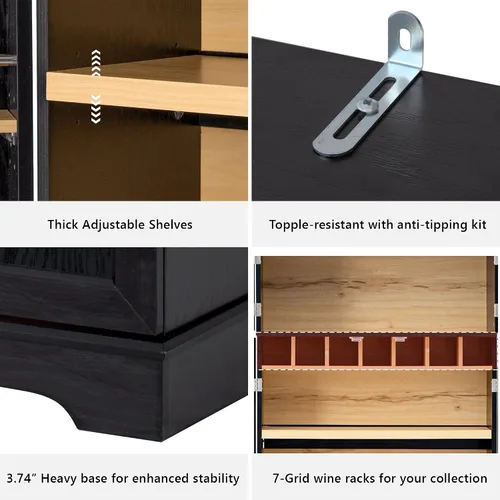 Vista 8 de 78.2" Tall Farmhouse Kitchen Pantry Cabinet with 8 Door Shelves, Storage Cabinet with 4 Adjustable Shelves, Hidden Drawer, Wine Rack, Versatile Ash