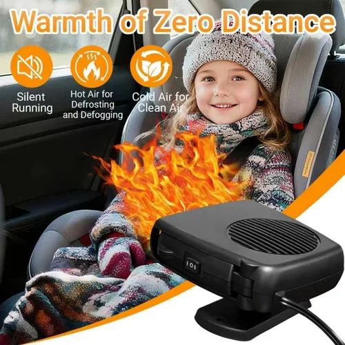 Vista 7 de Calentador y ventilador de coche de 12 V 200 W, descongelador portátil de modo dual, giratorio de 360° para desempañar el parabrisas del calentador