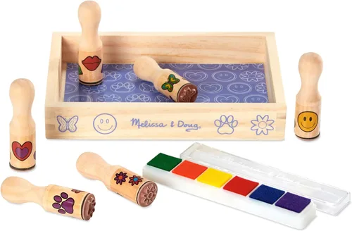 Vista 6 de Melissa & Doug Happy Handles, Sellos con mango de madera, 6 sellos y 6 almohadillas de tinta